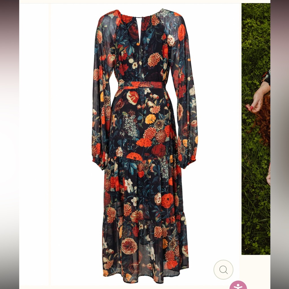 Ivy City moody floral Ruffled Tiered Long Sleeve Dress🦋